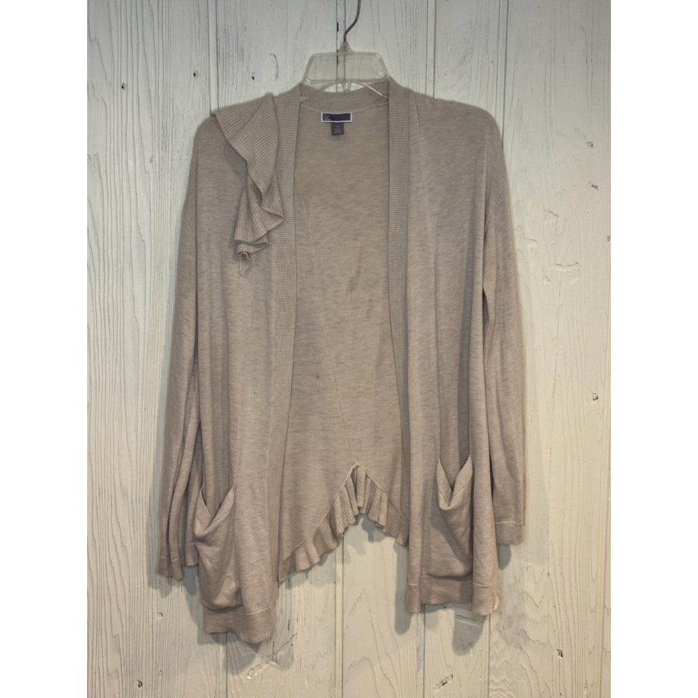 Chelsea28 Beige Ruffle Open Front Cardigan Sweater Women's S